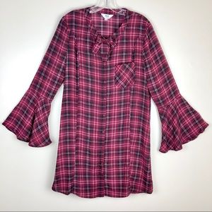 Jack BB Dakota Plaid Bell Sleeve Dress Size Large